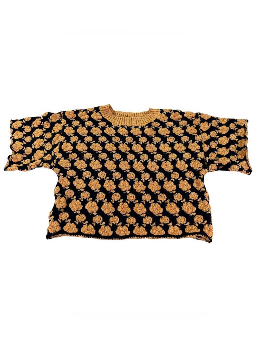 Urban Outfitters Metallic Floral Cropped Sweater Women’s S Black Gold Boxy Knit